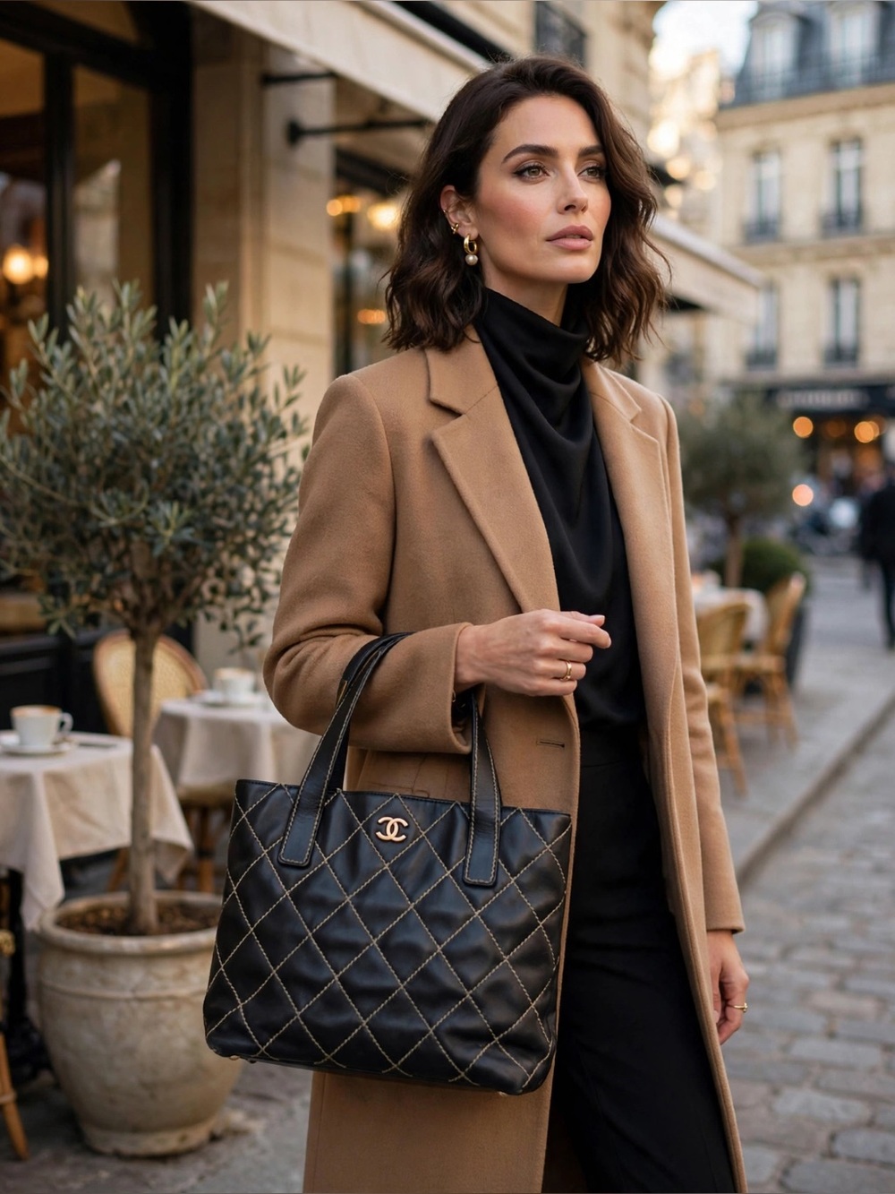 Chanel Wild Stitch Tote Bag Black Leather Tote